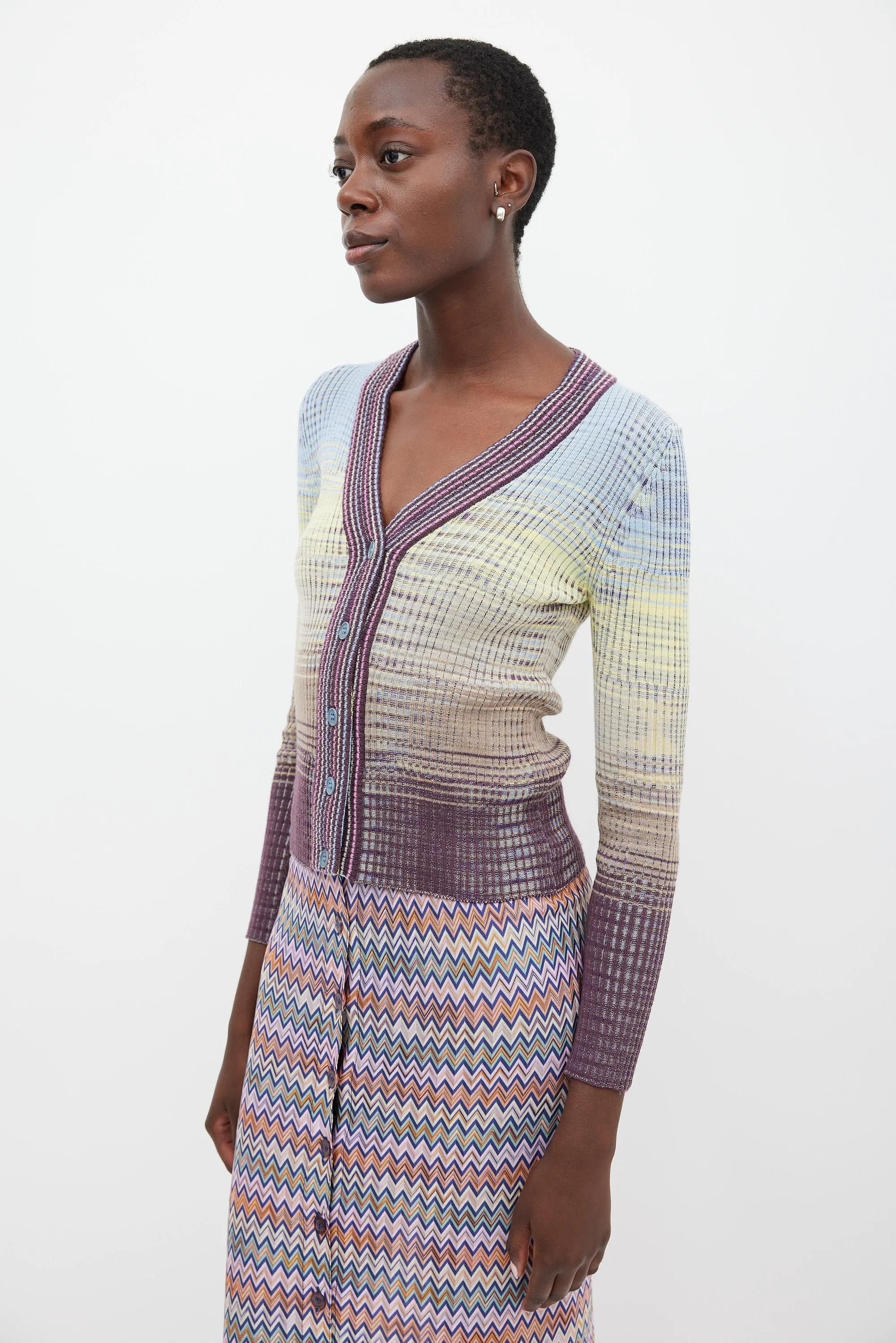 Light Blue & Multicolour Gradient Wool Cardigan