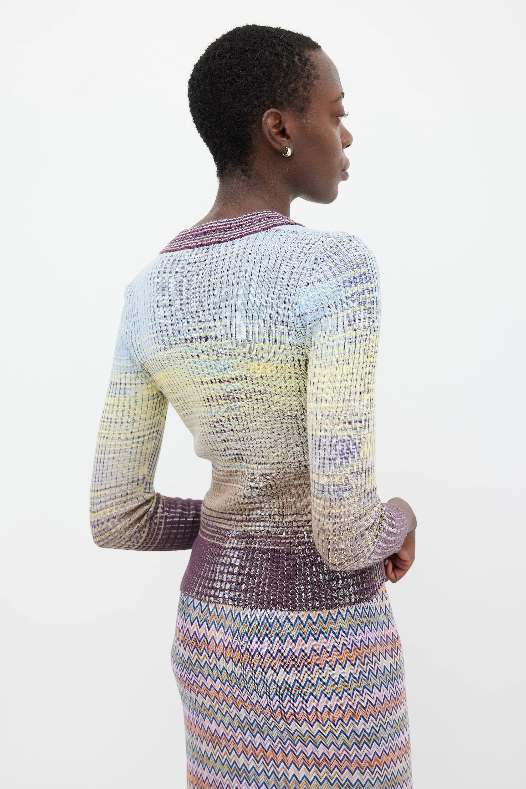 Light Blue & Multicolour Gradient Wool Cardigan