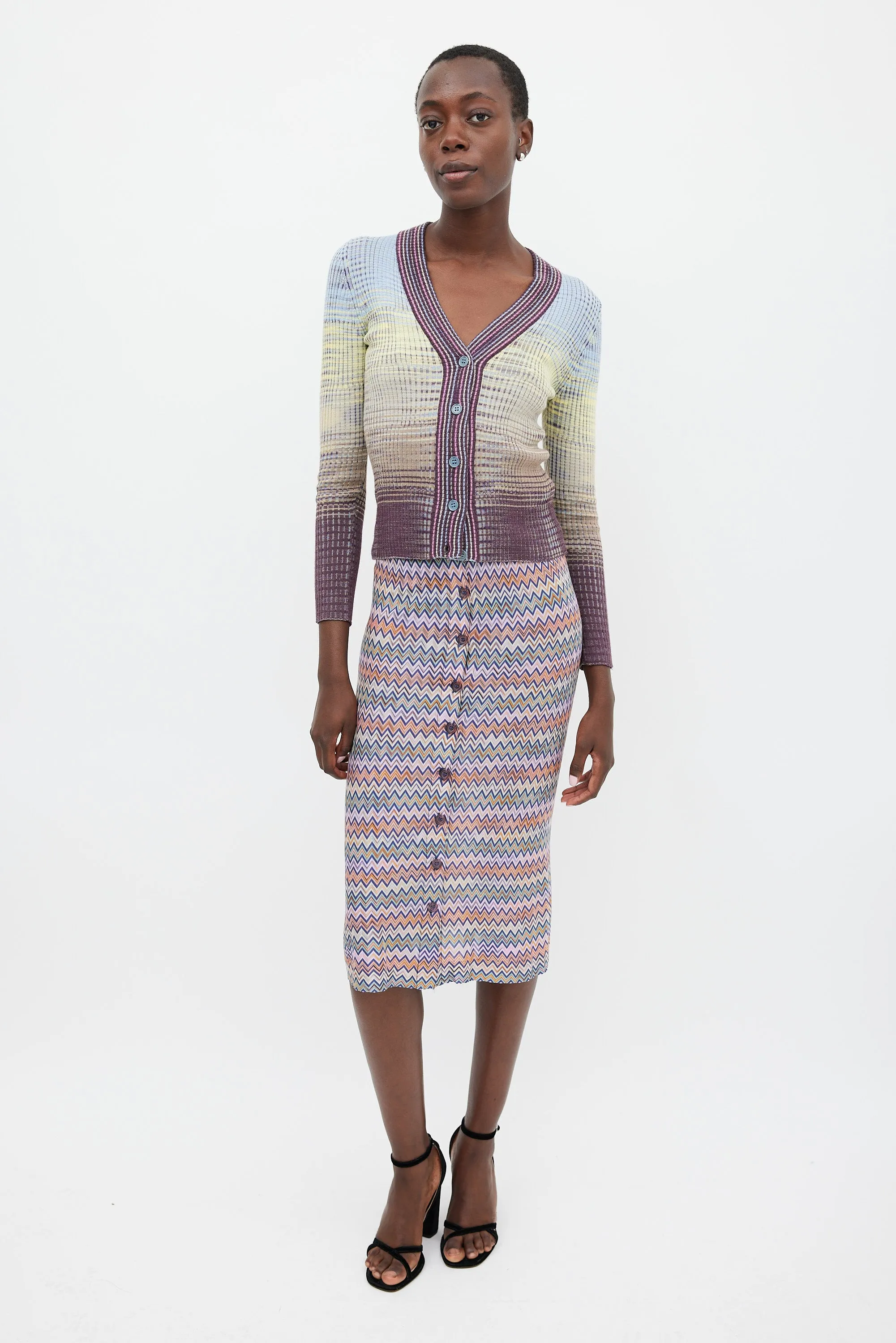 Light Blue & Multicolour Gradient Wool Cardigan