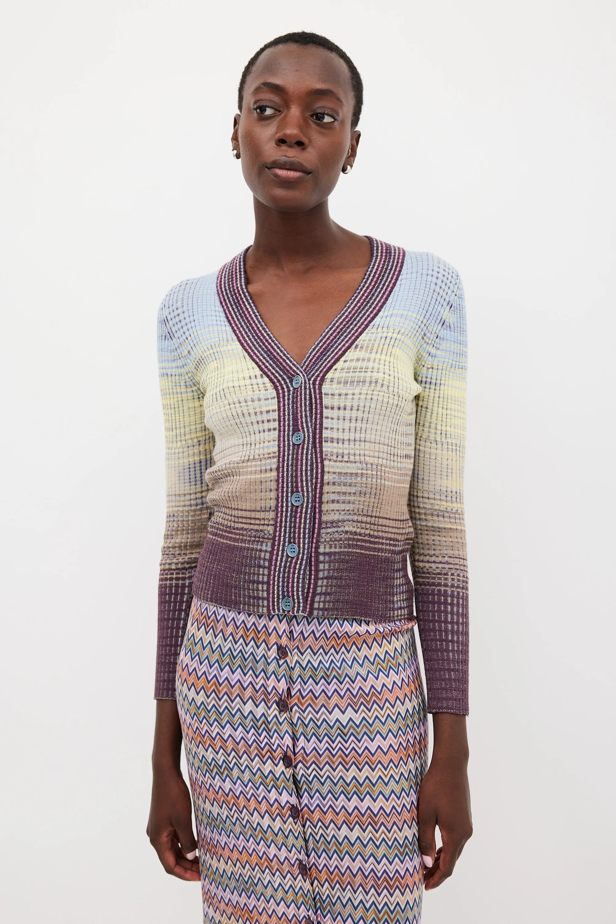 Light Blue & Multicolour Gradient Wool Cardigan