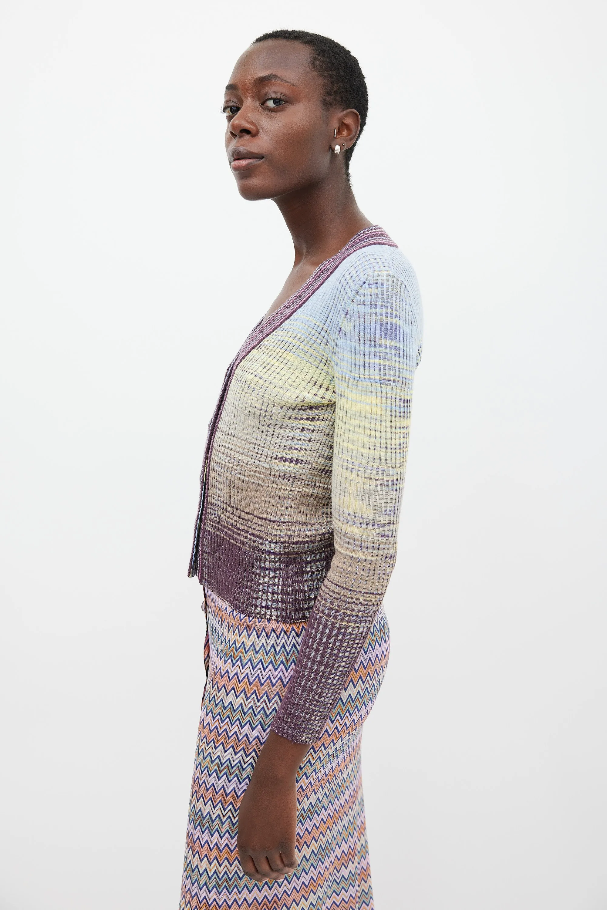 Light Blue & Multicolour Gradient Wool Cardigan