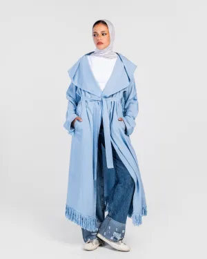Light Blue Longline Fringes Cardigan