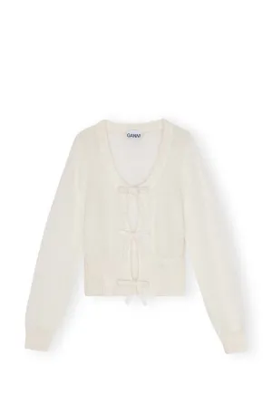 Light Mohair Tie String Cardigan - Egret