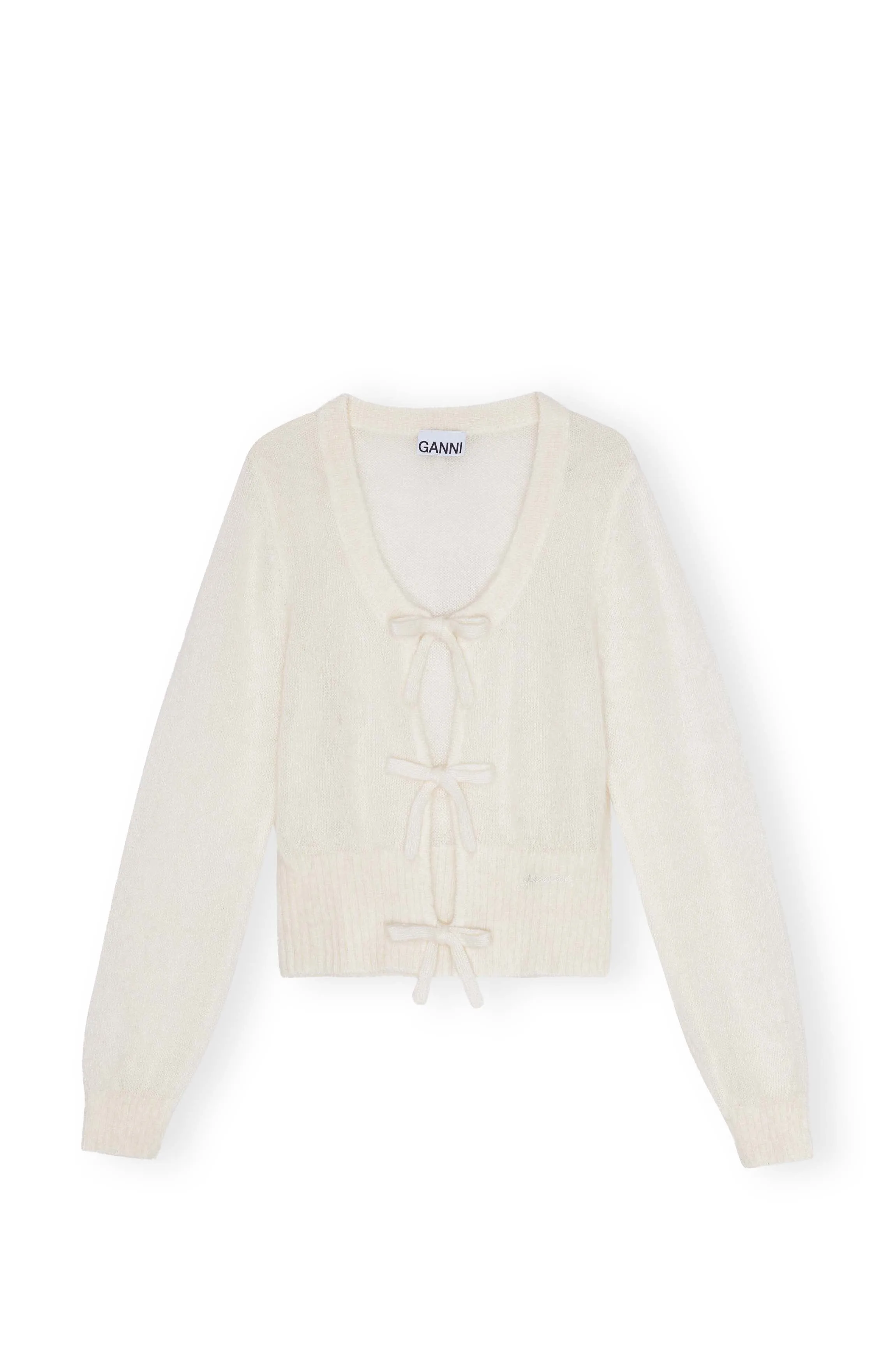 Light Mohair Tie String Cardigan - Egret