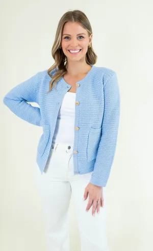 Long Sleeve Knit Cardigan with Gold Buttons