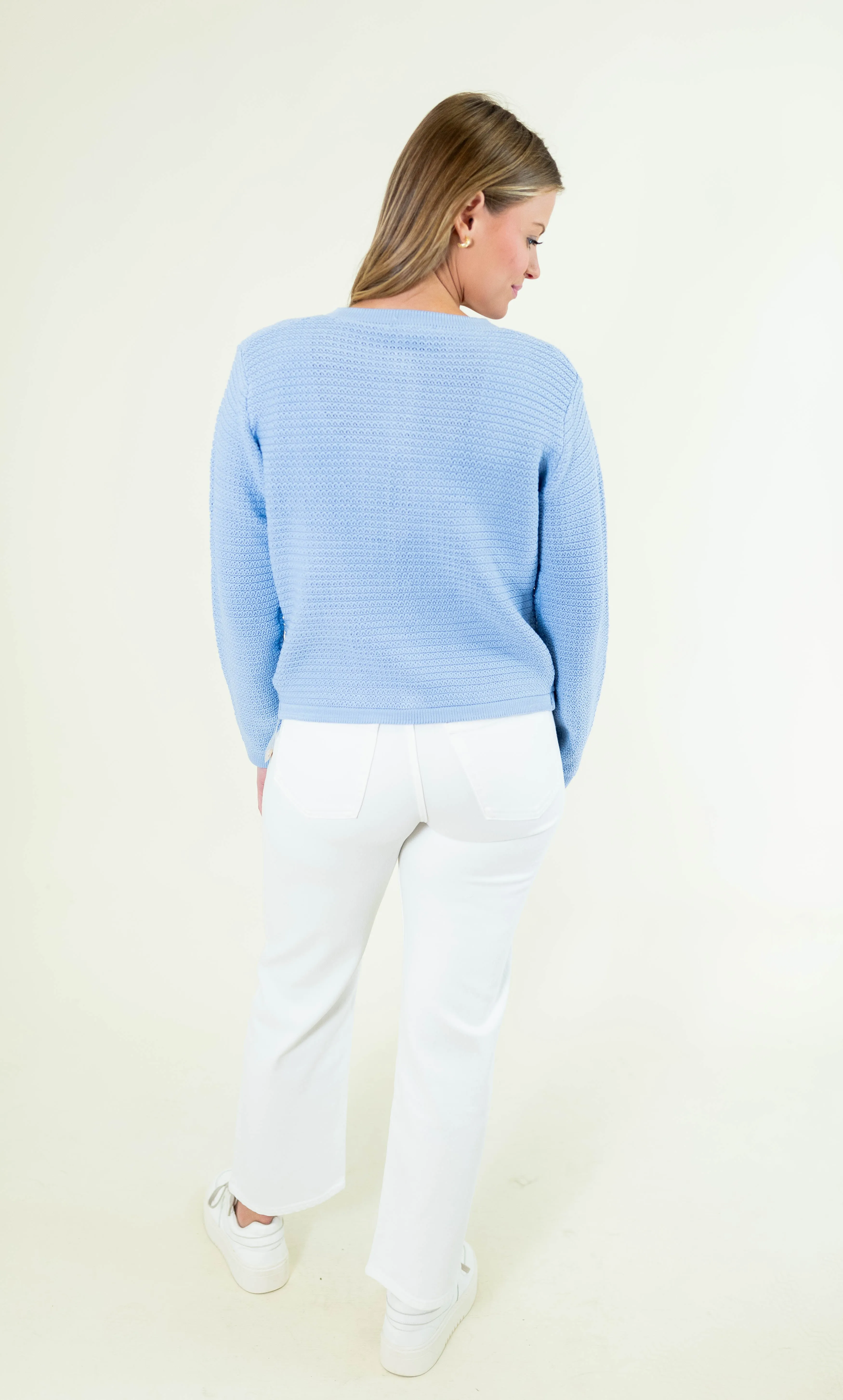 Long Sleeve Knit Cardigan with Gold Buttons