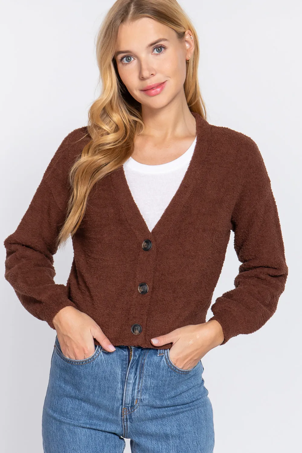 LONG SLV V NECK SWEATER CARDIGAN