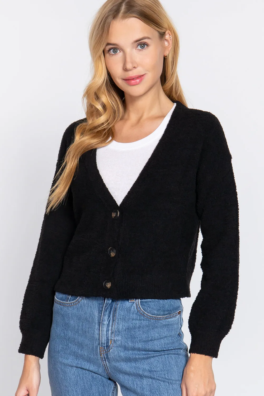 LONG SLV V NECK SWEATER CARDIGAN