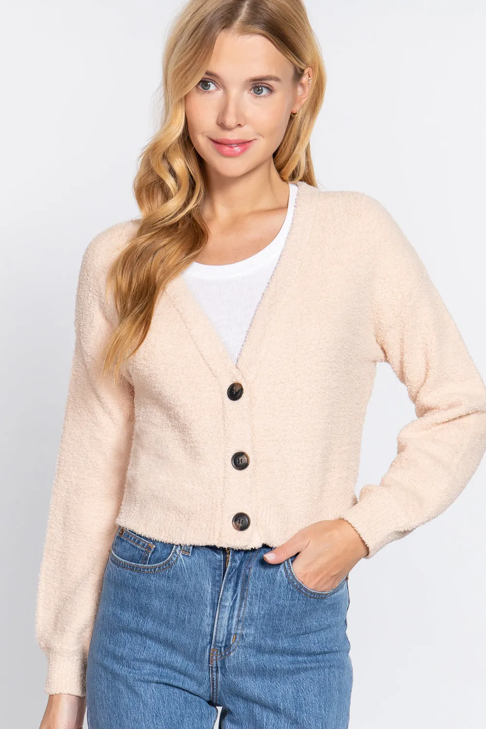 LONG SLV V NECK SWEATER CARDIGAN