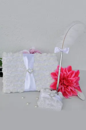 Lovely Rose Rhinestones/Bow/Flower Guestbook & Pen Set