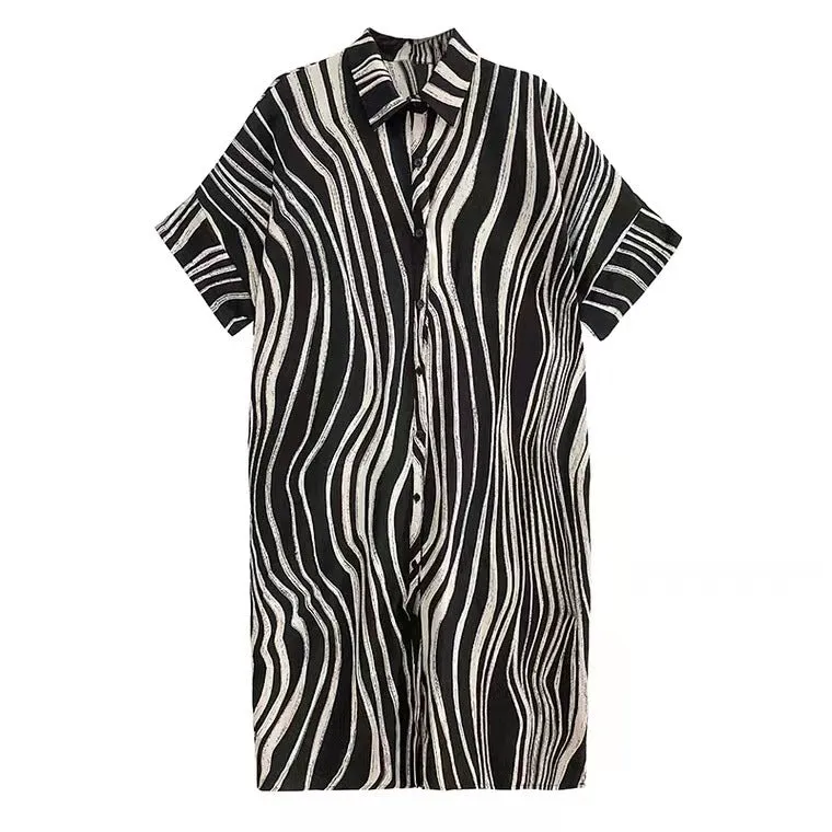 Luexco Women's Shirt Dress Short Sleeved Zebra Print One Size
