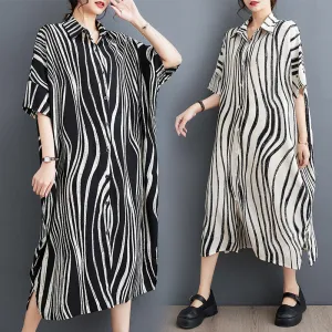 Luexco Women's Shirt Dress Short Sleeved Zebra Print One Size