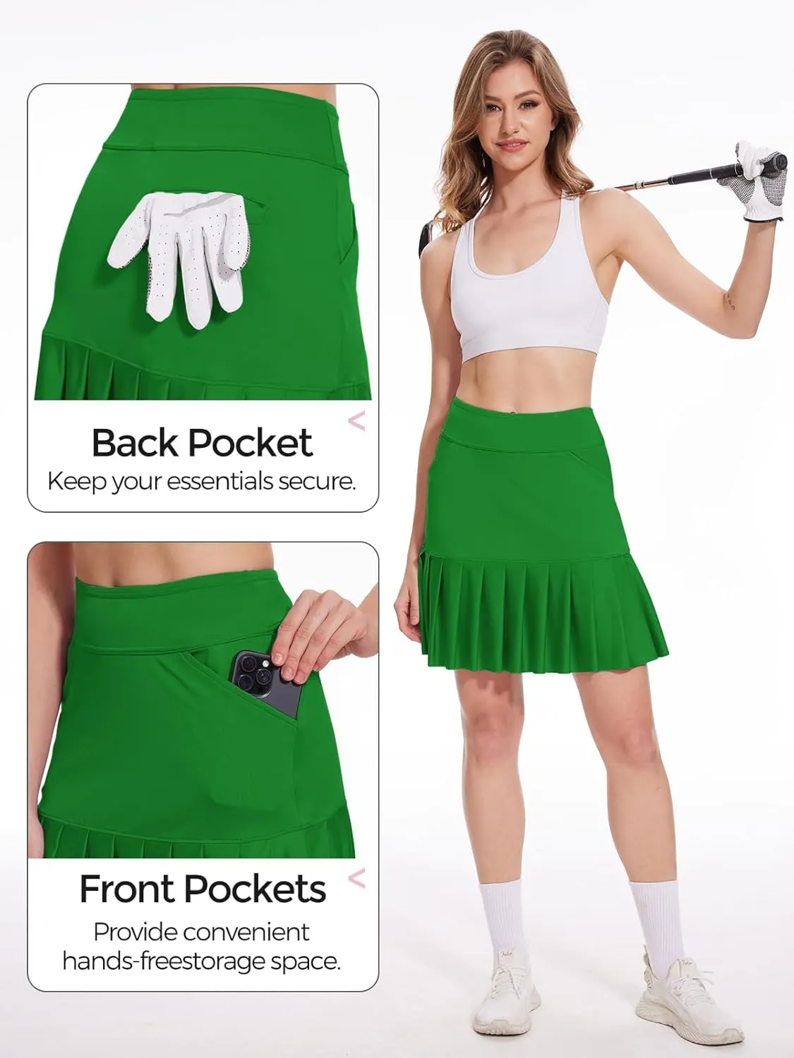 M MOTEEPI 19" Golf Skirts for Women Knee Length Ruffle Hem Skirt Tennis Skirt Athletic Skort for Workout Running