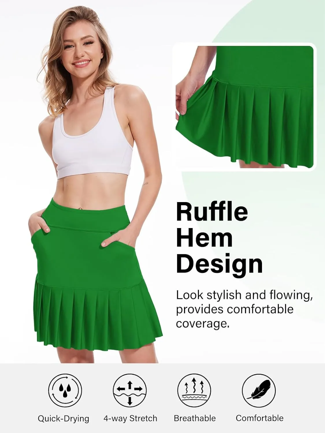 M MOTEEPI 19" Golf Skirts for Women Knee Length Ruffle Hem Skirt Tennis Skirt Athletic Skort for Workout Running