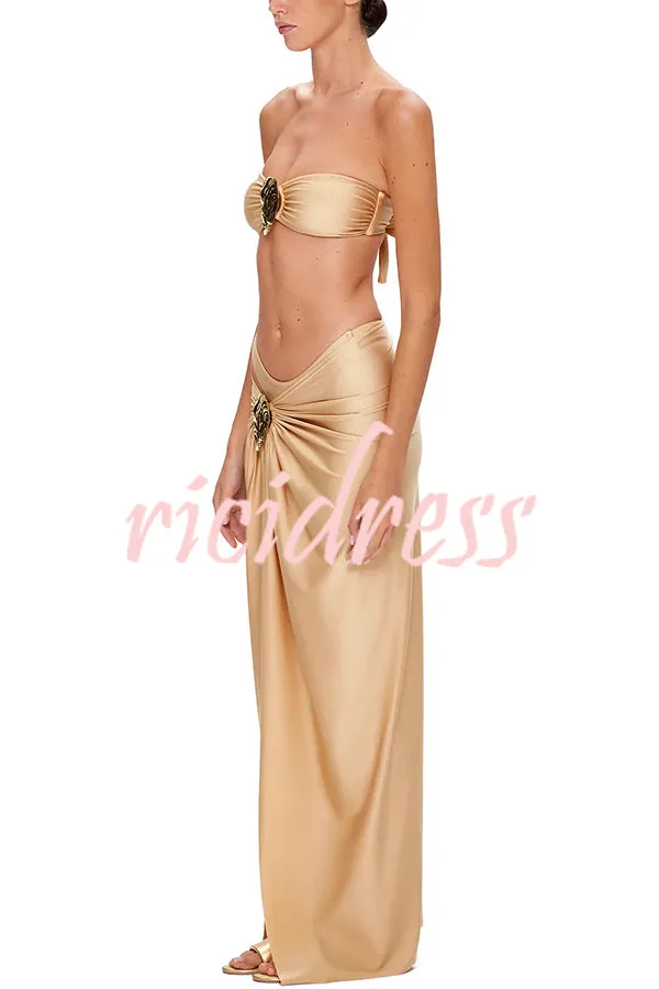 Matching The Beach Oyster Metal Decor High Slit Stretch Maxi Skirt