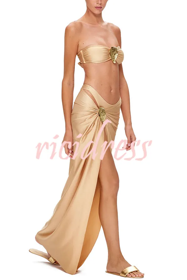 Matching The Beach Oyster Metal Decor High Slit Stretch Maxi Skirt