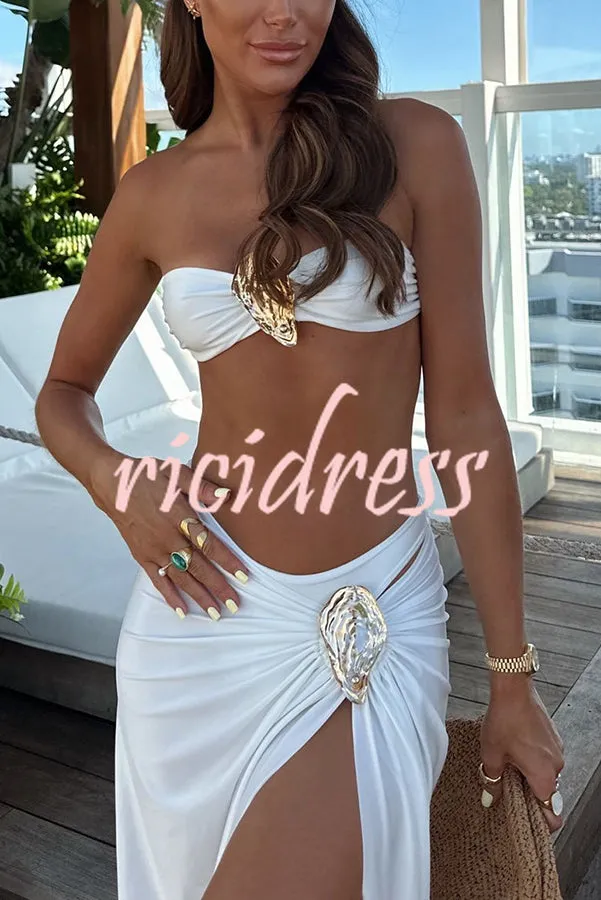 Matching The Beach Oyster Metal Decor High Slit Stretch Maxi Skirt