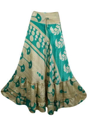 Maxi Skirts for Women Beige Green Stylish Maxi Skirt Tiered Ruffle Boho Skirt ML