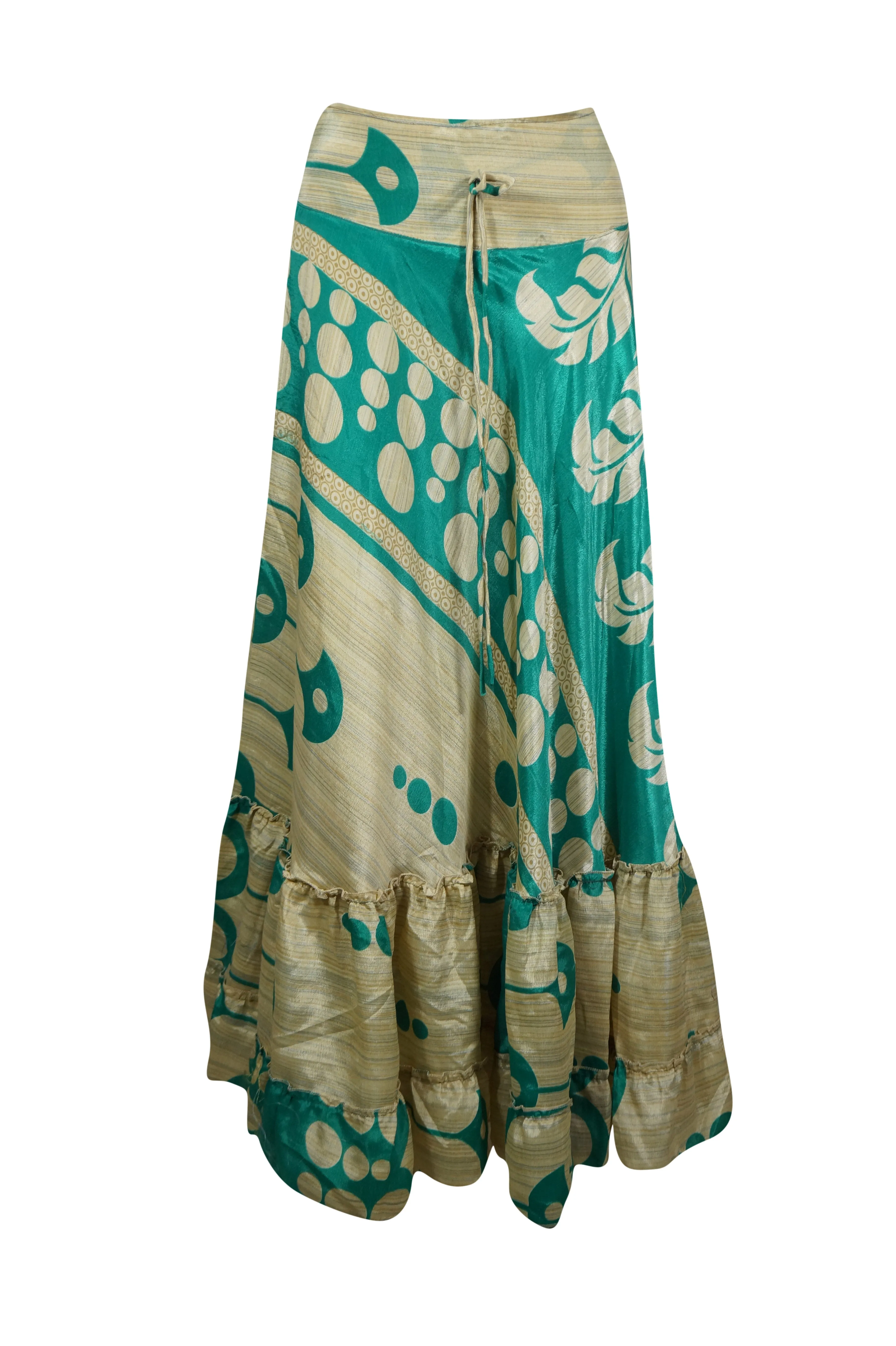 Maxi Skirts for Women Beige Green Stylish Maxi Skirt Tiered Ruffle Boho Skirt ML