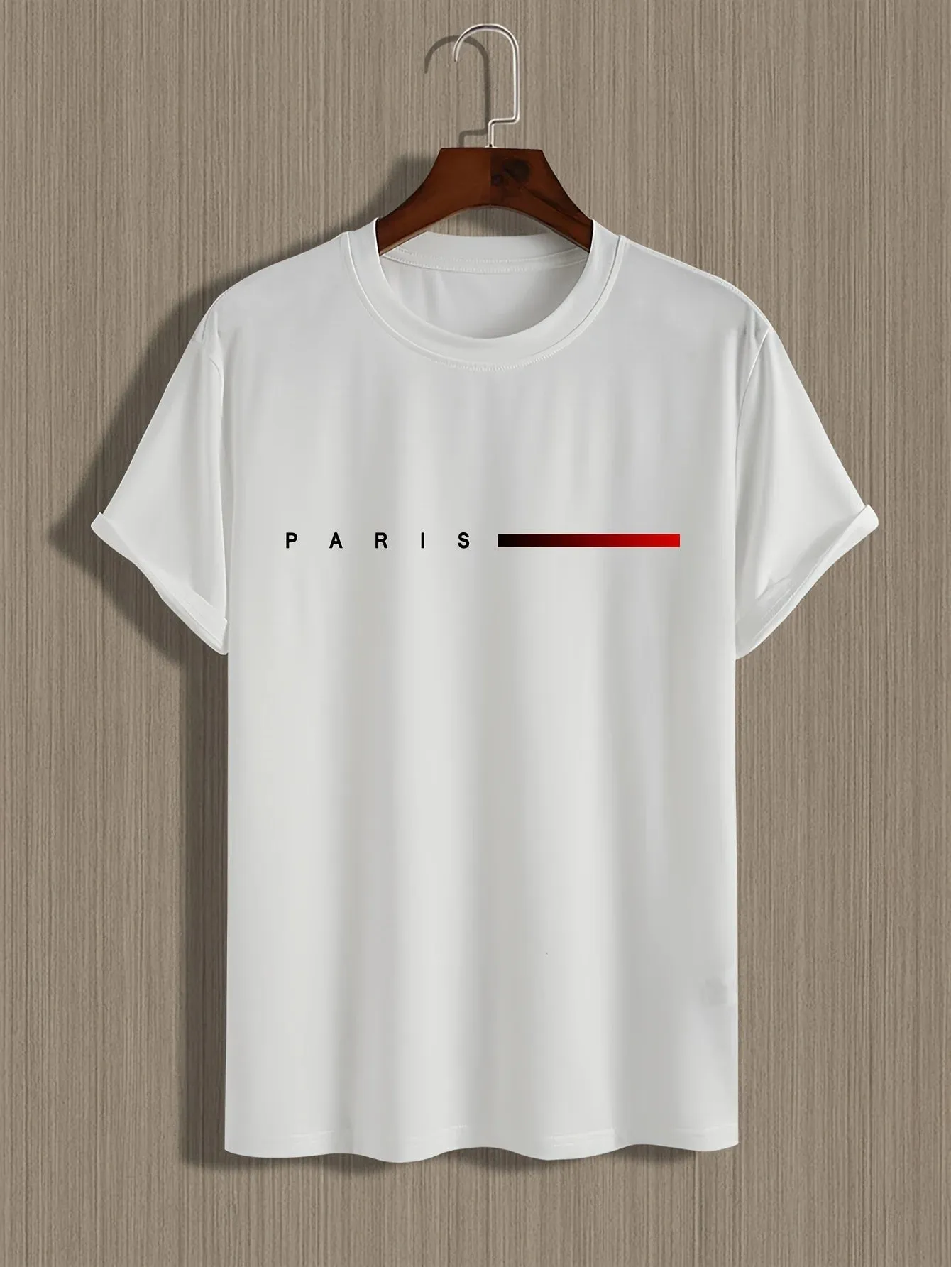 Men’s 100% Cotton Paris Letter Print T-Shirt – Casual Slim Fit, Short Sleeve, Round Neck Summer Top