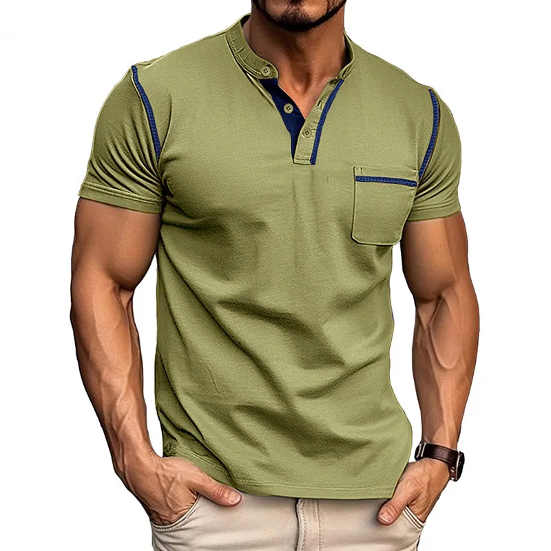 Men's Casual Colorblock Henley Collar Short Sleeve T-Shirt 53275107Y