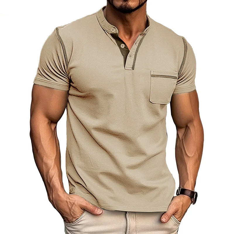 Men's Casual Colorblock Henley Collar Short Sleeve T-Shirt 53275107Y