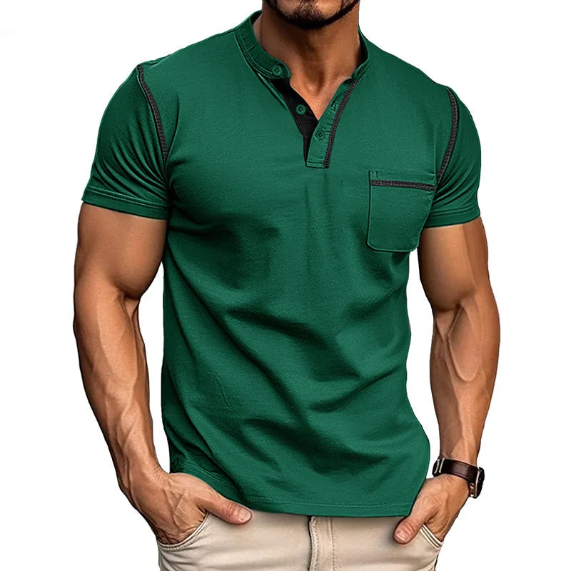 Men's Casual Colorblock Henley Collar Short Sleeve T-Shirt 53275107Y