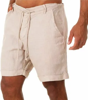 Men's Casual Linen Shorts Lightweight Classic Elastic Waist Shorts Beach Board Summer Slim-Fit Shorts with Pockets