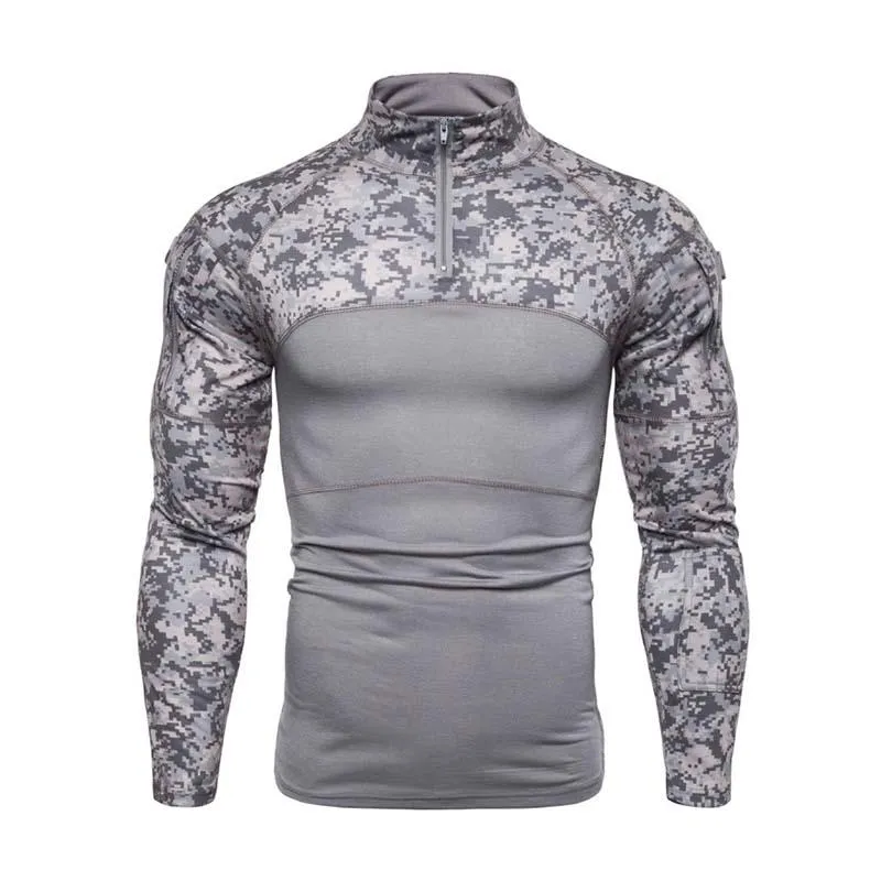 Men's Classic Casual Camouflage Stitching Zipper Stand Collar Long Sleeve T-shirt 41071004K