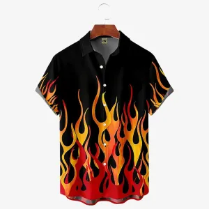 Men's Flame Print Hawaiian T-Shirt - Summer Casual Top