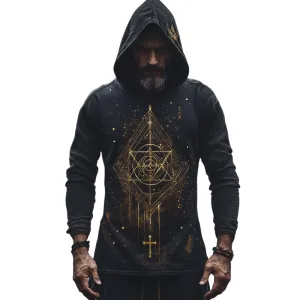 Men's Retro Casual Ethnic Style Geometric Printed Hooded Long Sleeve T-Shirt 75428144TO
