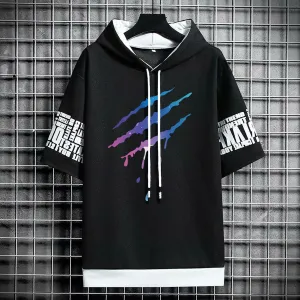 Men's Winter Hooded T-Shirt - Streetwear Anime Gym Tee