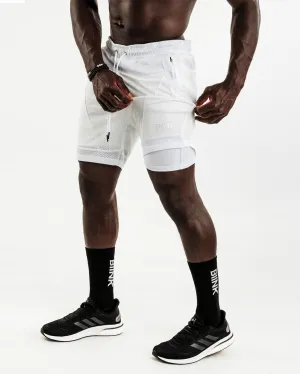 Mesh Panel 2-in-1 Basketball Shorts - White / Off White