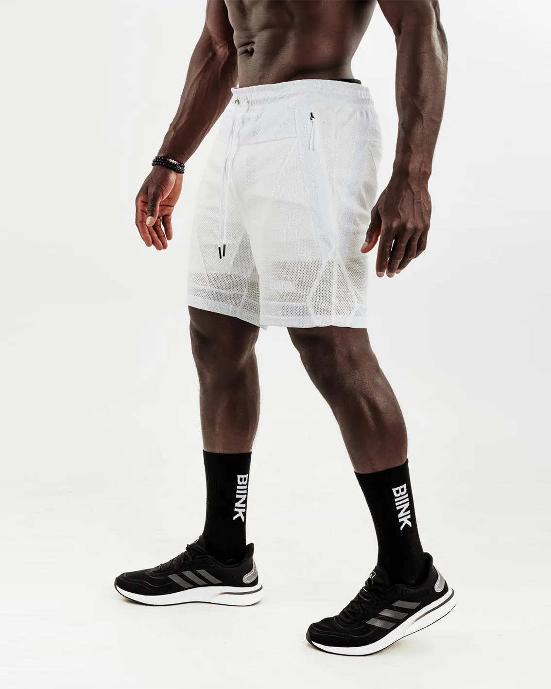 Mesh Panel 2-in-1 Basketball Shorts - White / Off White