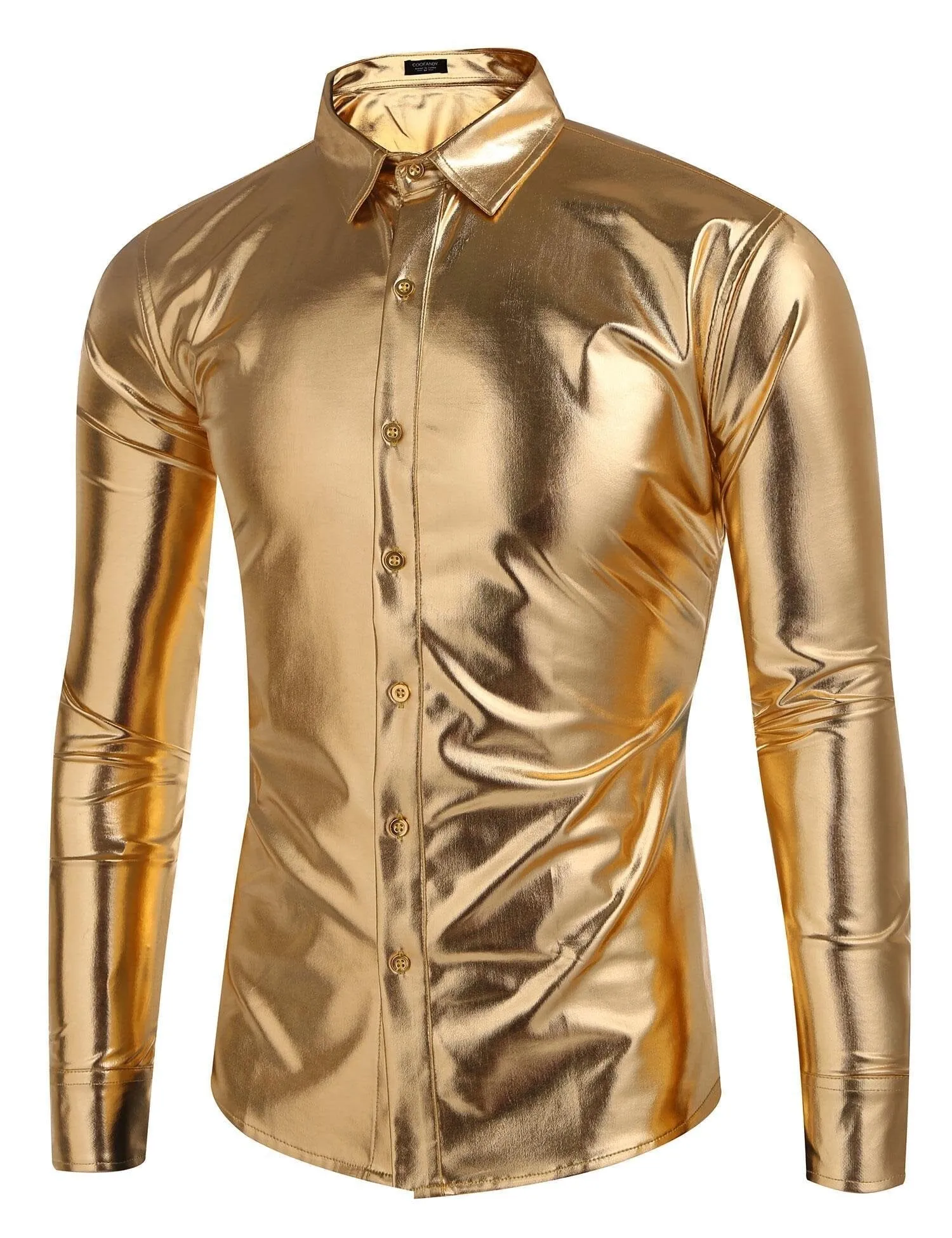Metallic Disco Shiny Button Nightclub Party Shirt (US Only)