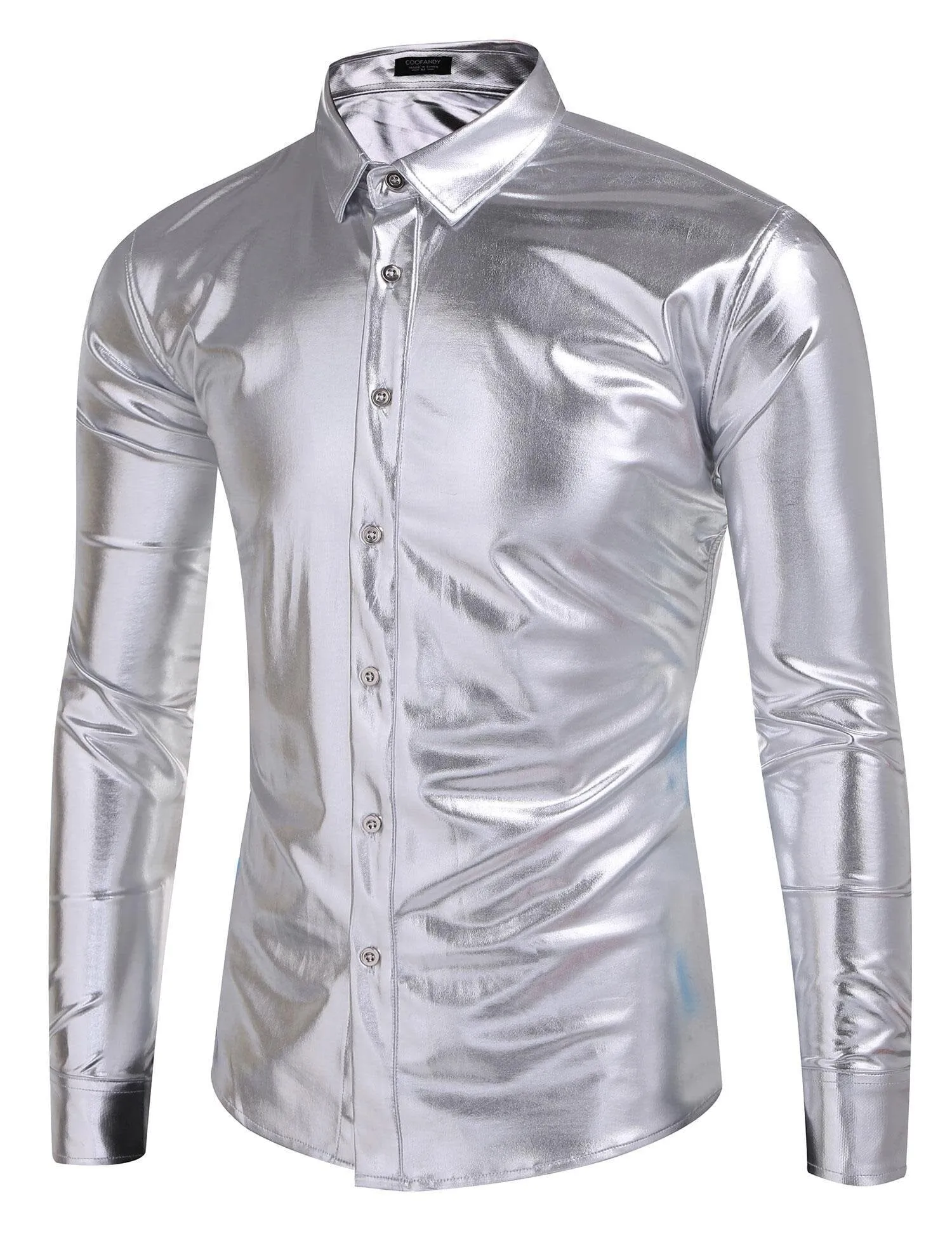 Metallic Disco Shiny Button Nightclub Party Shirt (US Only)