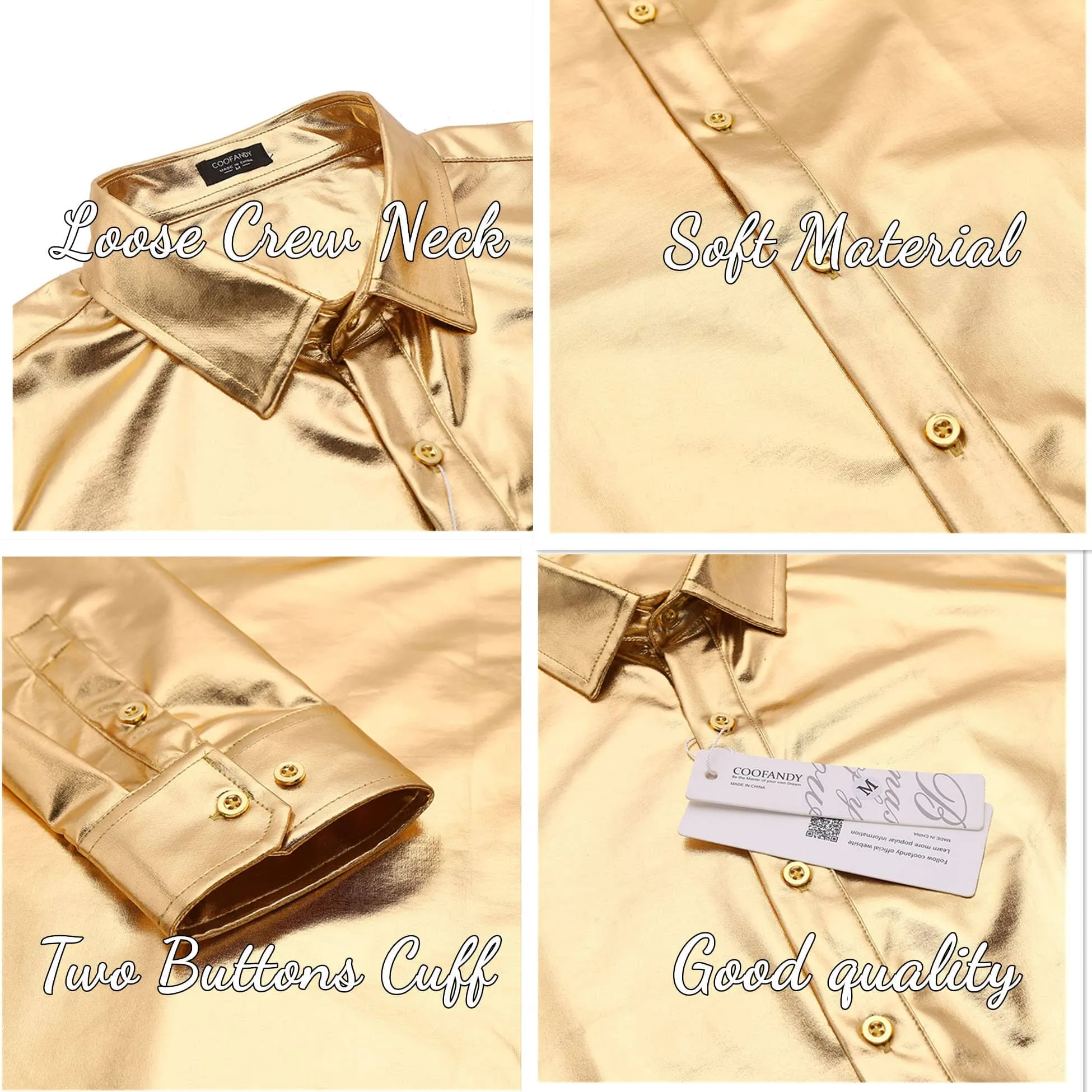 Metallic Disco Shiny Button Nightclub Party Shirt (US Only)