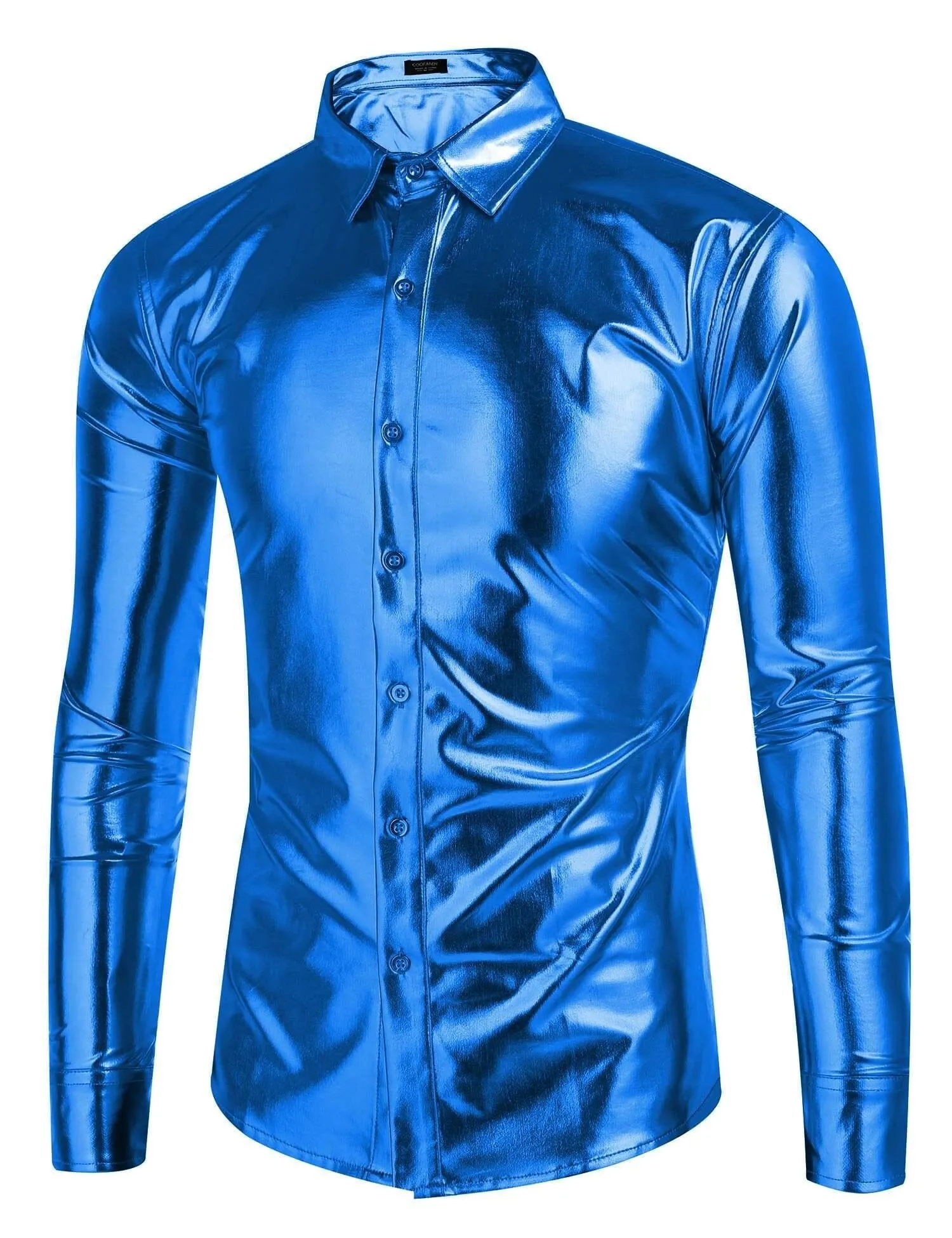 Metallic Disco Shiny Button Nightclub Party Shirt (US Only)