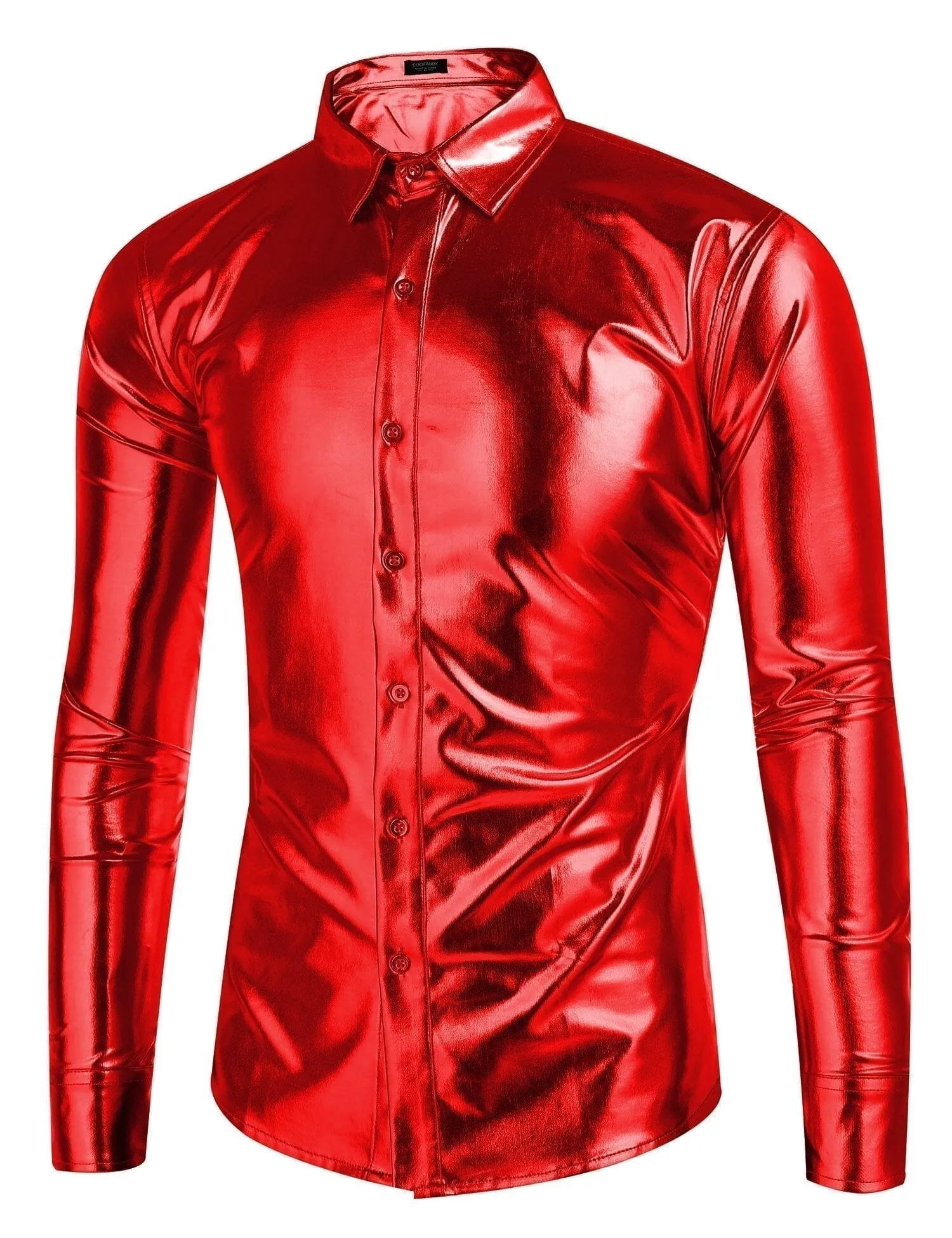 Metallic Disco Shiny Button Nightclub Party Shirt (US Only)