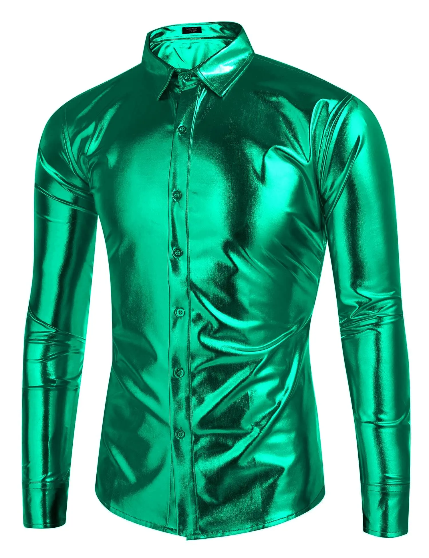 Metallic Disco Shiny Button Nightclub Party Shirt (US Only)