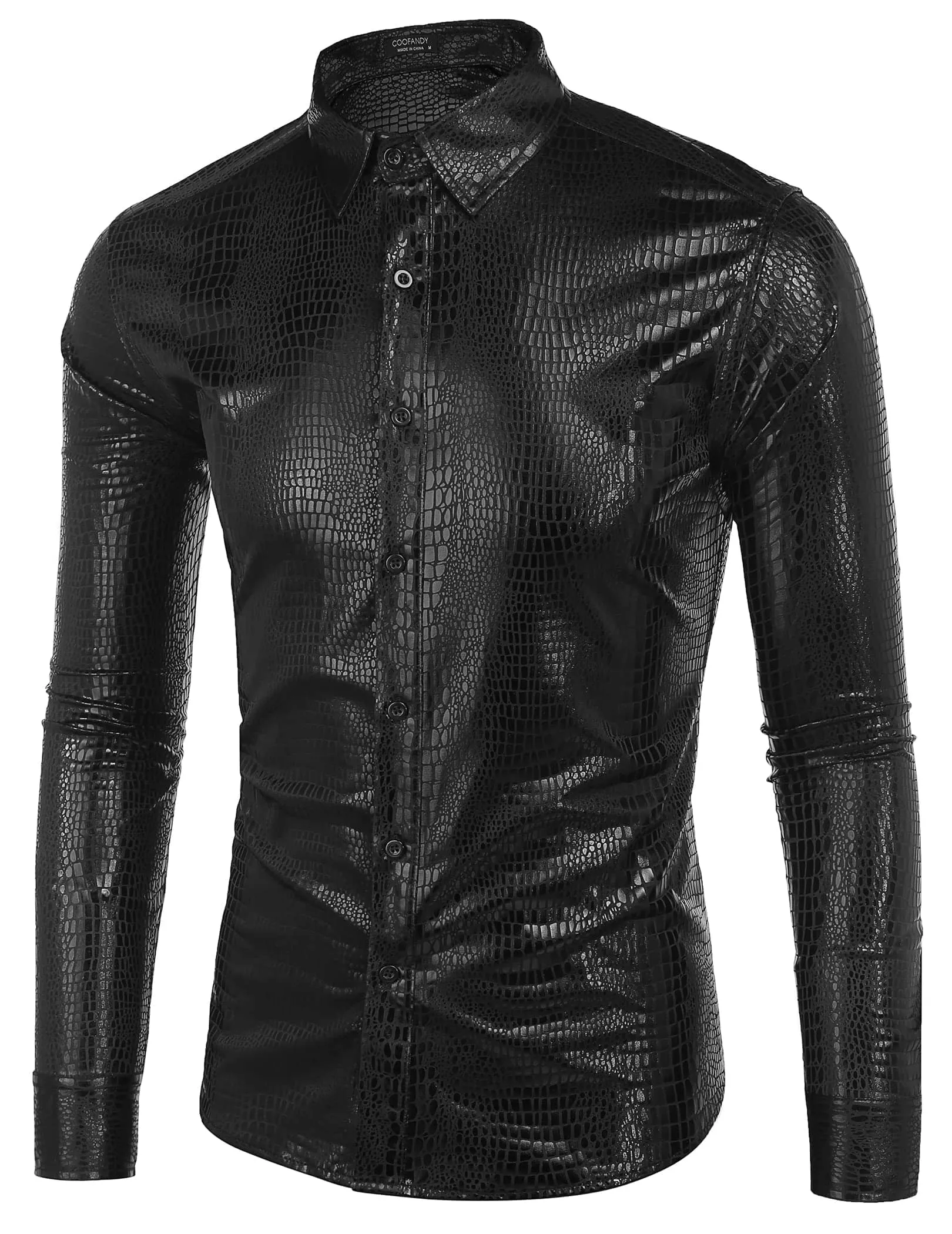 Metallic Disco Shiny Button Nightclub Party Shirt (US Only)