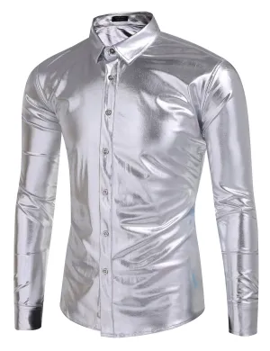 Metallic Disco Shiny Button Nightclub Party Shirt (US Only)