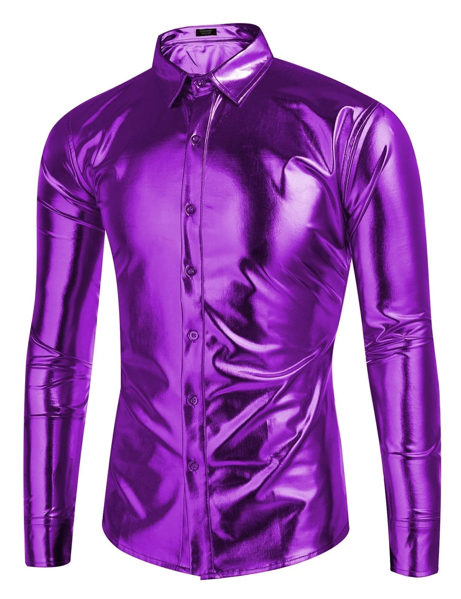 Metallic Disco Shiny Button Nightclub Party Shirt (US Only)