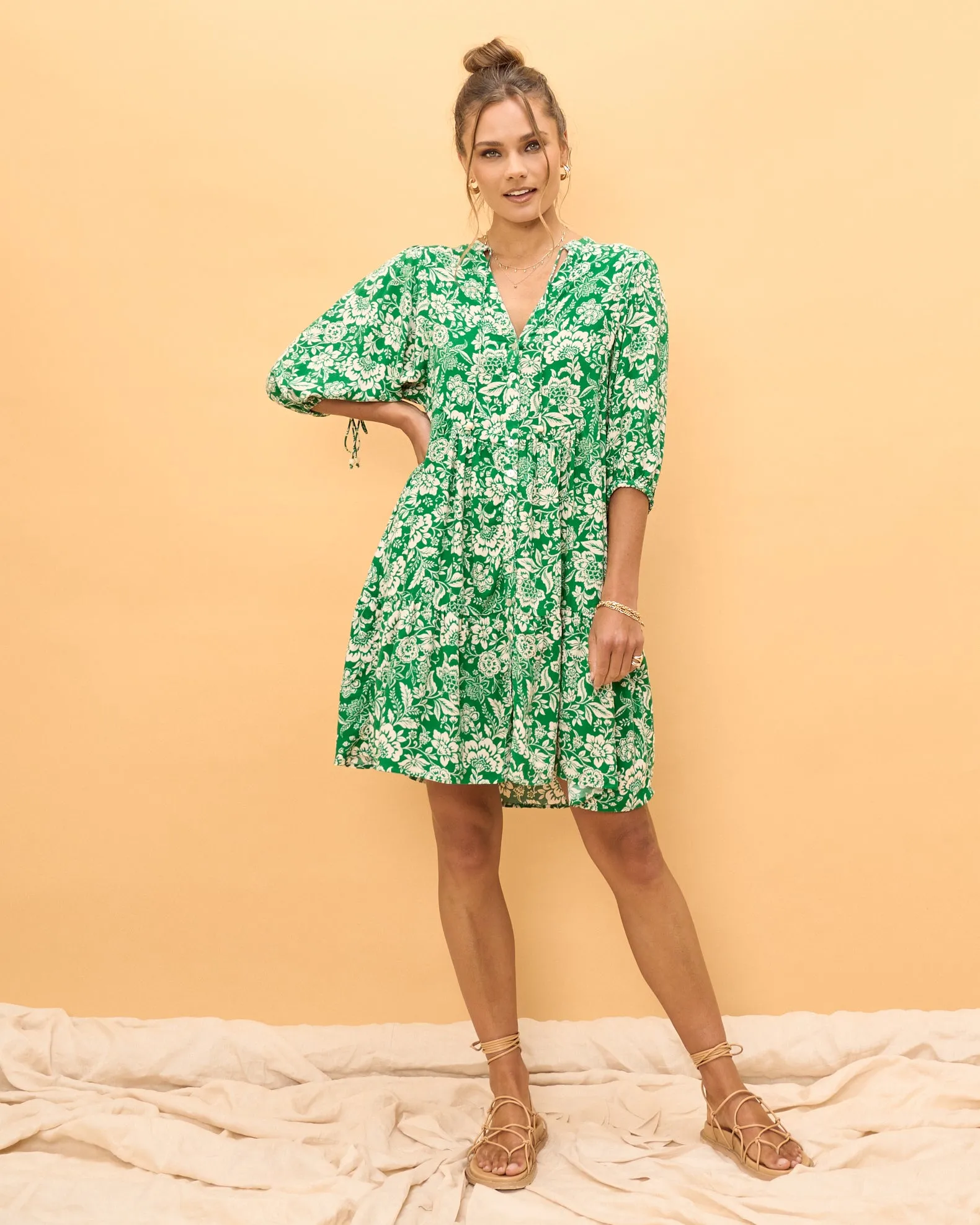 Miah Green Floral Button Down Mini Dress