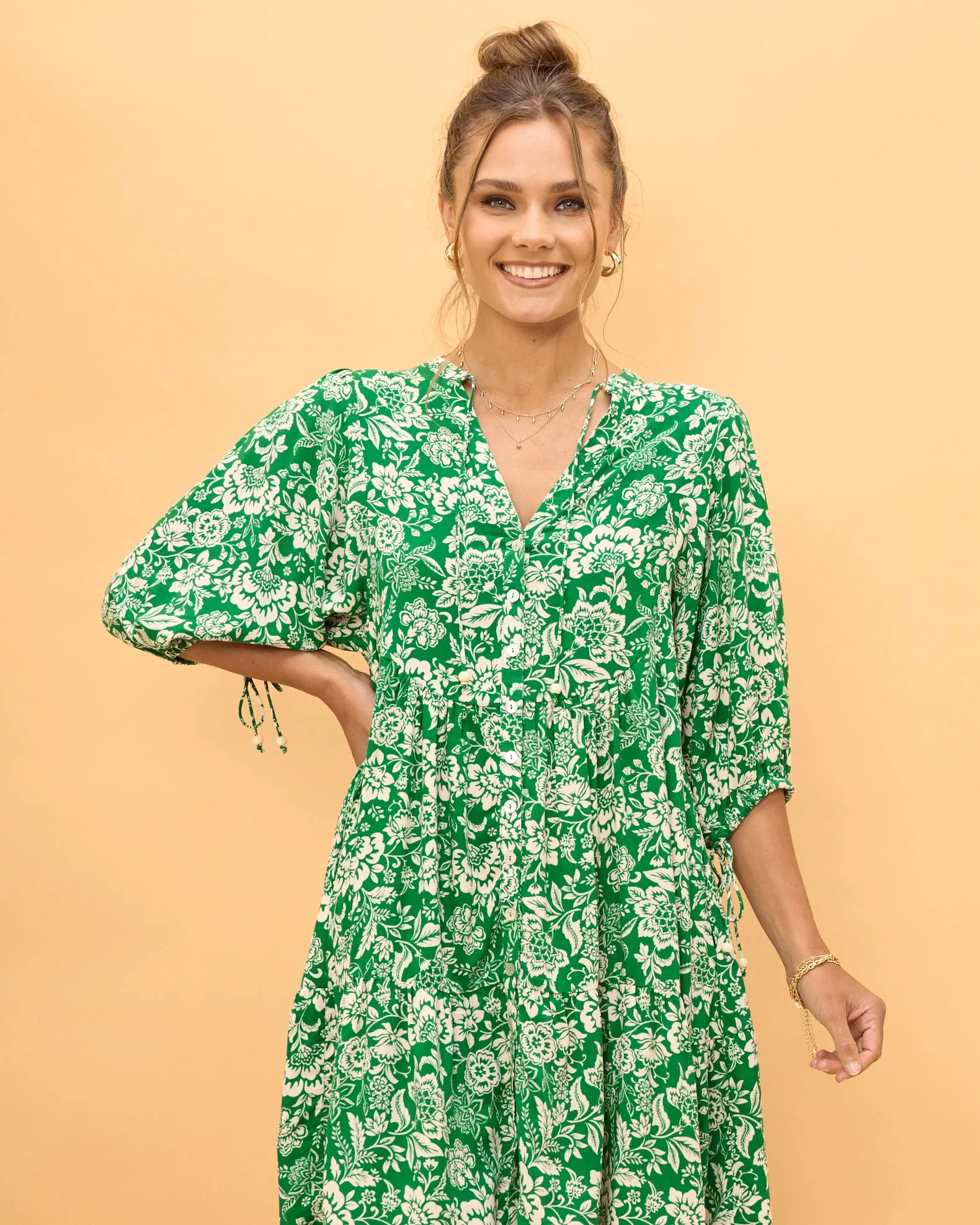Miah Green Floral Button Down Mini Dress