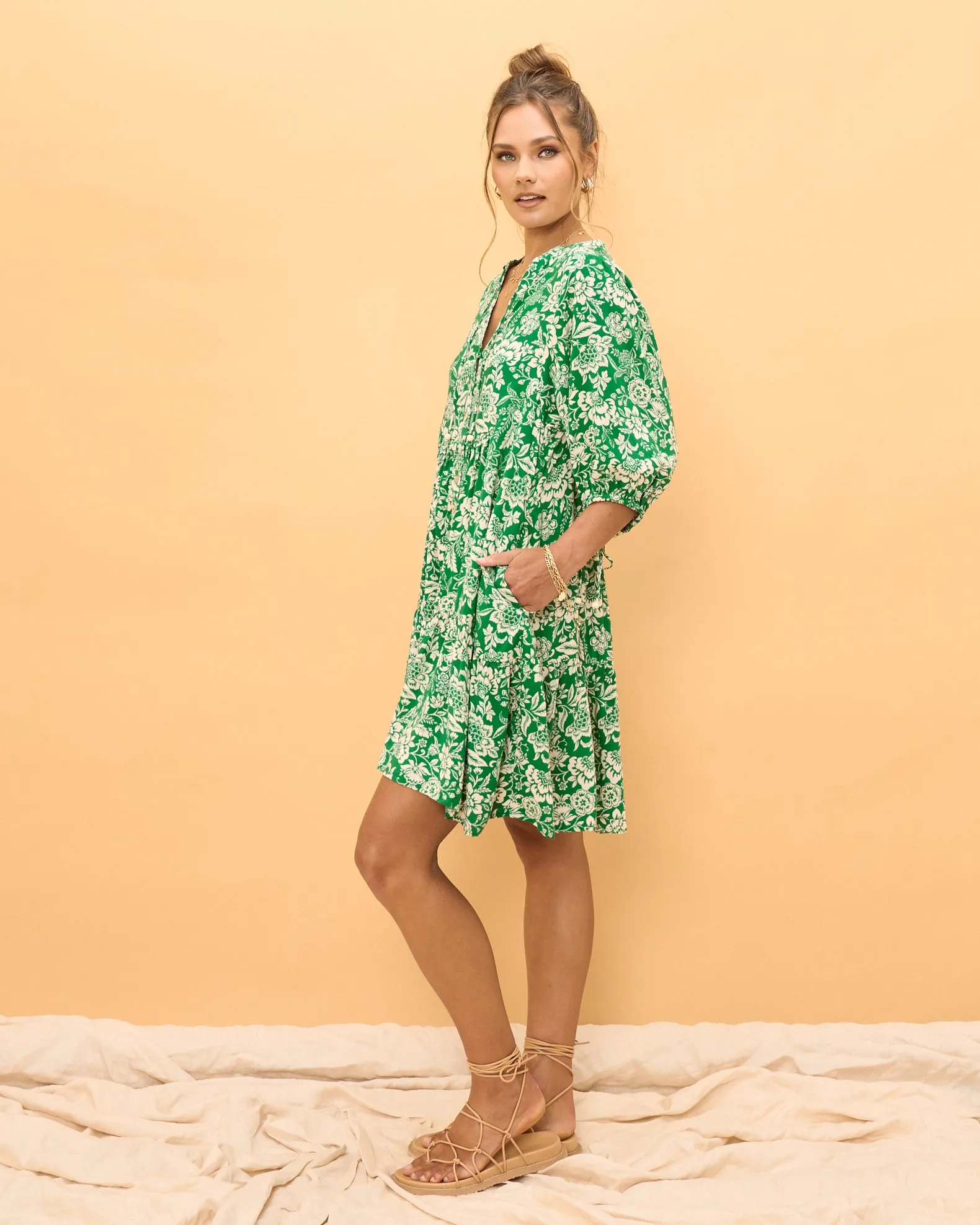 Miah Green Floral Button Down Mini Dress