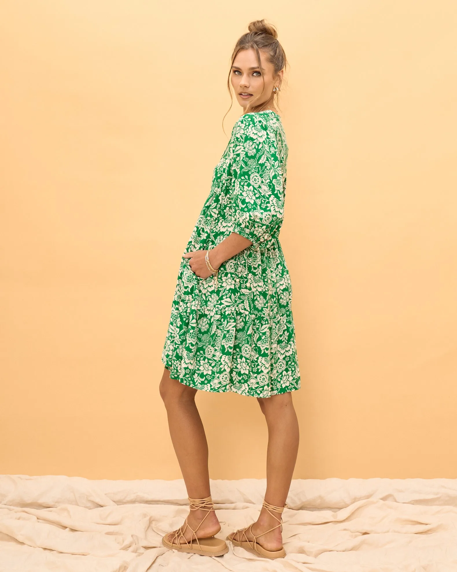 Miah Green Floral Button Down Mini Dress