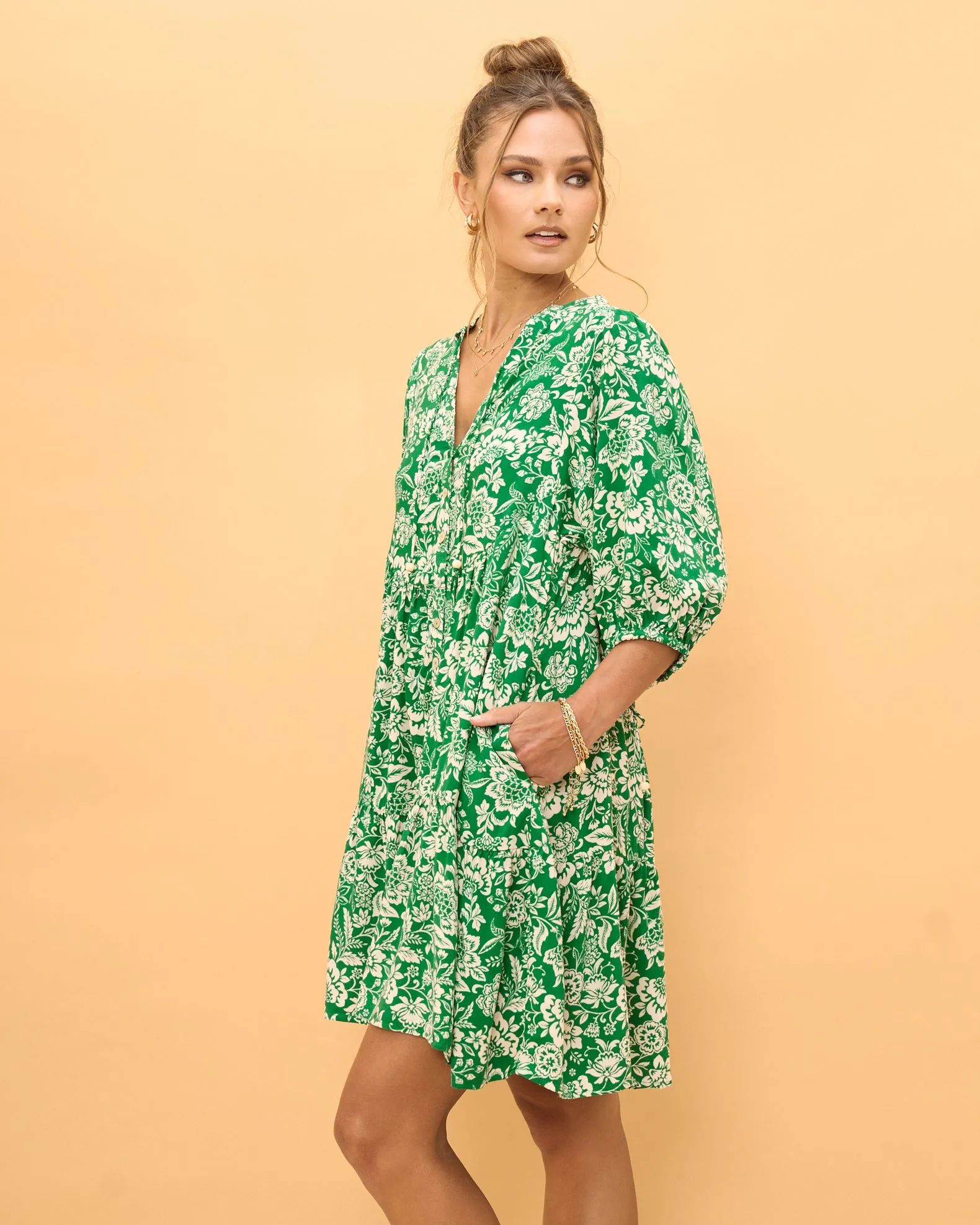 Miah Green Floral Button Down Mini Dress
