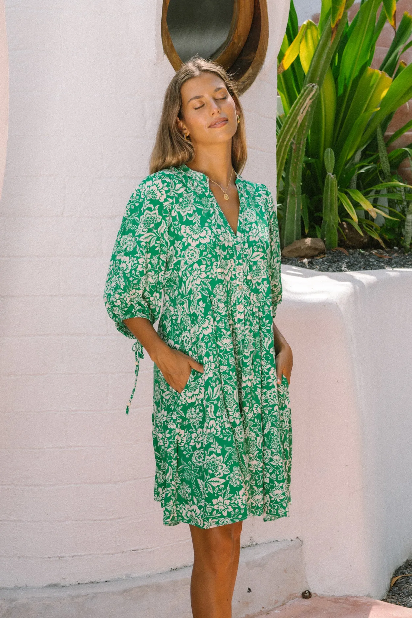 Miah Green Floral Button Down Mini Dress