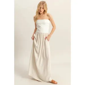 Mixed Fabric Tube Maxi Dresss